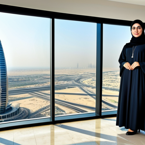 Home 25 **
"A professional businesswoman wearing a modest, elegantly designed abaya in a modern office setting with a panoramic view of Dubai, fully clothed, appropriate attire, safe for work, perfect anatomy, natural proportions, professional photography, high quality, family-friendly."
**