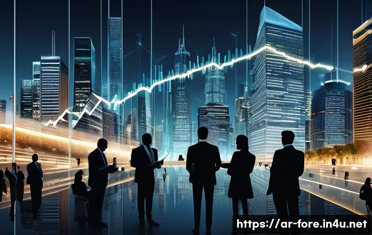 외환관리사와 외환 리스크 관리 - **Prompt:** A dynamic, overhead shot of a bustling financial hub at dusk, with towering skyscrapers ...