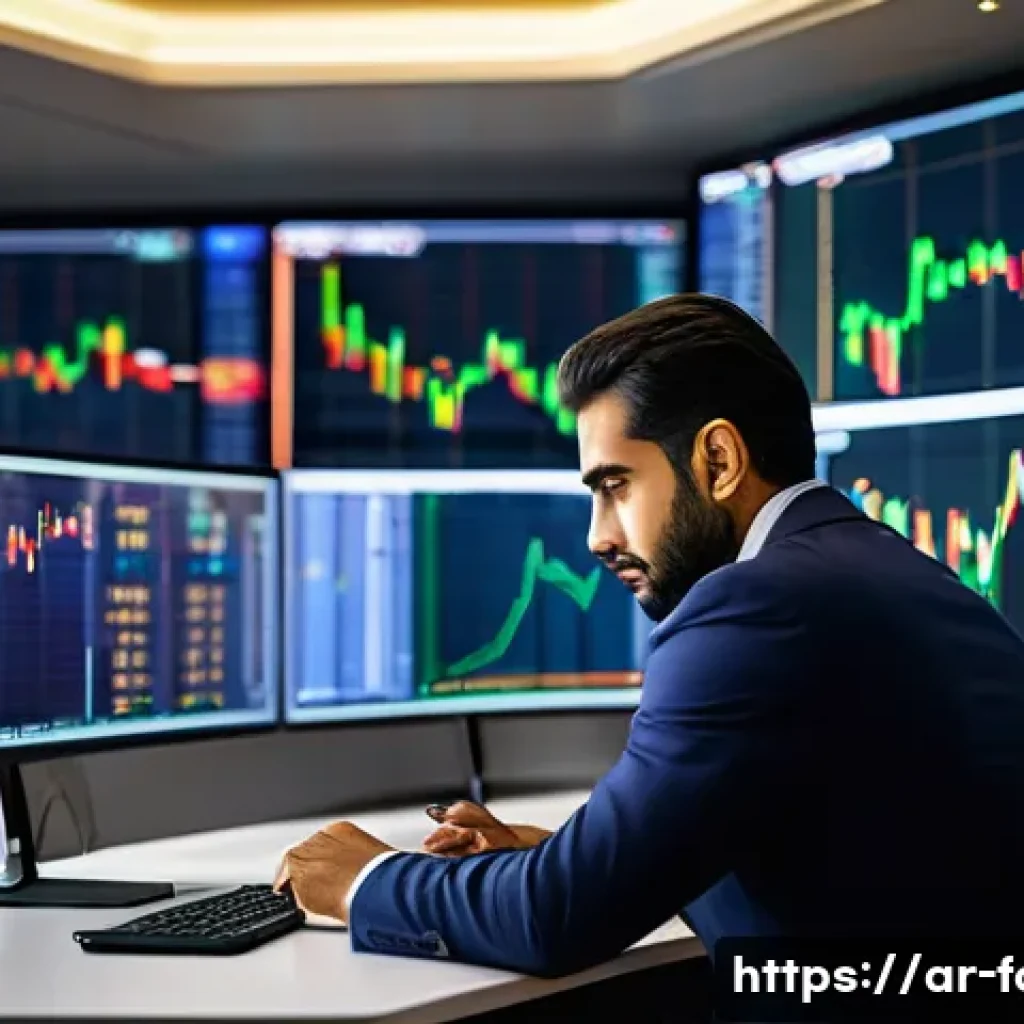 외환관리사와 국제 금융 기관 취업 전략 - A professional Middle Eastern man in formal business attire, analyzing complex forex market data on ...