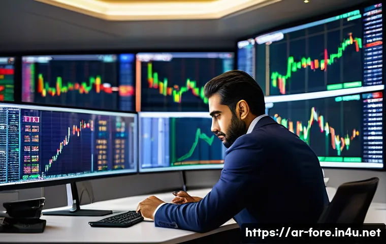 외환관리사와 국제 금융 기관 취업 전략 - A professional Middle Eastern man in formal business attire, analyzing complex forex market data on ...