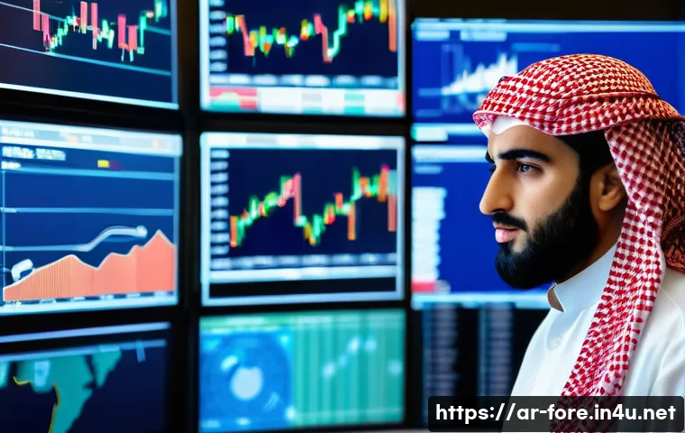 외환관리사와 환율 관리 - A professional Middle Eastern financial expert in a modern office setting analyzing global currency ...