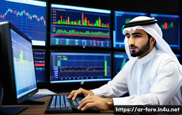 외환관리사와 글로벌 외환 시장 이해 - A professional Middle Eastern male trader in traditional attire, wearing a smart business suit under...