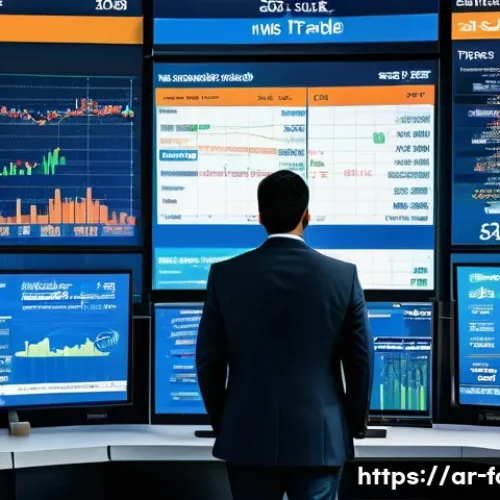 외환관리사와 외환 관련 경제학 이론 - A detailed modern Middle Eastern trading floor scene focused on foreign exchange markets, featuring ...