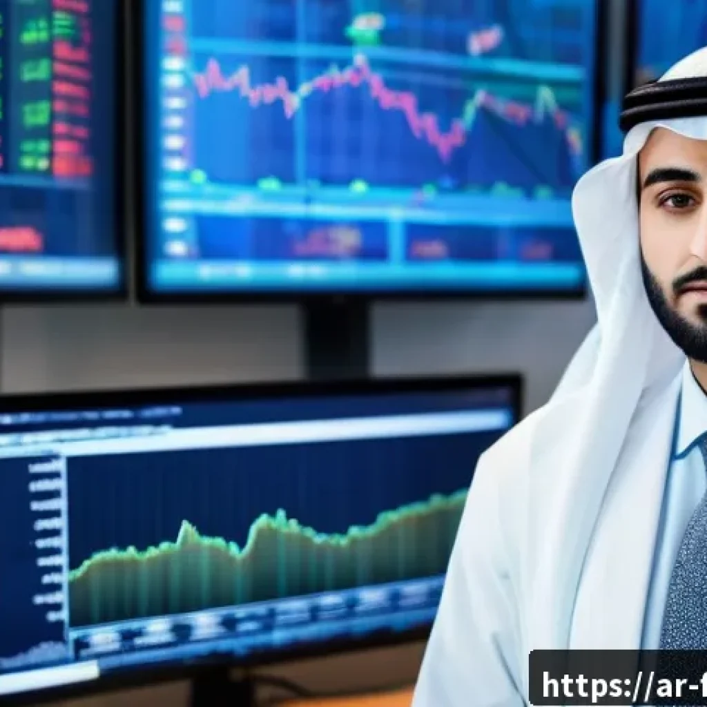 외환관리사와 외환 IT 솔루션 - A professional Middle Eastern male trader in a modern high-tech office, analyzing large digital curr...