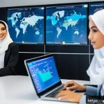 외환관리사와 사내 교육 프로그램 - A modern corporate training room in a Middle Eastern office setting, with a diverse group of profess...