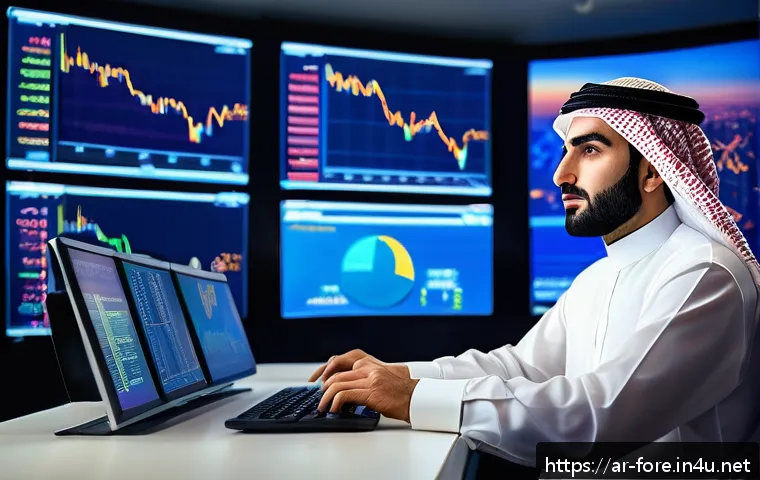 외환관리사와 외환 정책 제안 방법 - A sophisticated financial analyst in traditional Middle Eastern attire, sitting at a sleek modern de...