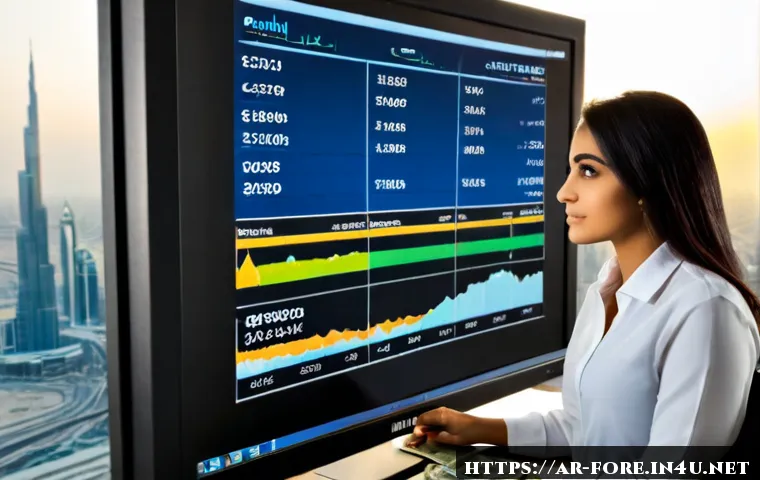 외환관리사와 외환 시장 변화 트렌드 분석 - Photorealistic Middle Eastern foreign exchange analyst in modest professional business attire review...